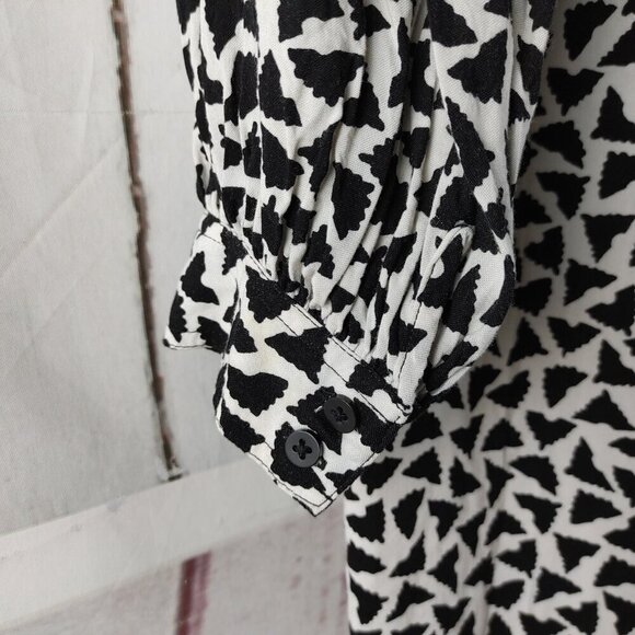 H&M Womens Size M Black & White Animal Print Long Sleeve Tunic Blouse - Picture 5 of 8